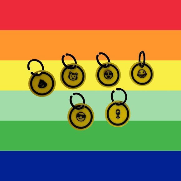 Emoji Drink Glass Markers Charms 6 Pieces 3D Printed - Picture 8 of 8